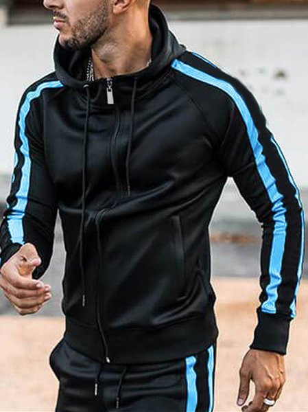 

Long Sleeve Color Block Hooded Sweatshirt Outerwear, Black-blue, Jackets & Coats