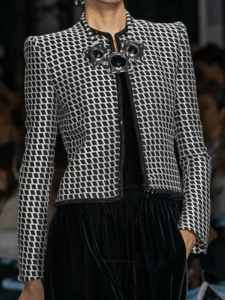 

Fall Geometric Elegant Round Neck Non-Stretch Work Formal Outerwear, As picture, Blazers