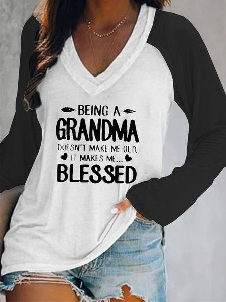 

Casual Loosen Letter Printed V neck T-shirt, Black-white, T-Shirts