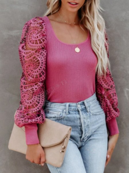 

Regular Fit Square Neck Elegant Top, Rose red, Blouses and Shirts