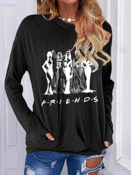 

Casual Long Sleeve Crew Neck Printed Top, Black, Hoodies & Sweatshirts