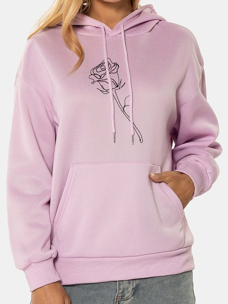 

Unocis Rose Print Hooded Long Sleeve Sweatshirt, Purple, Hoodies
