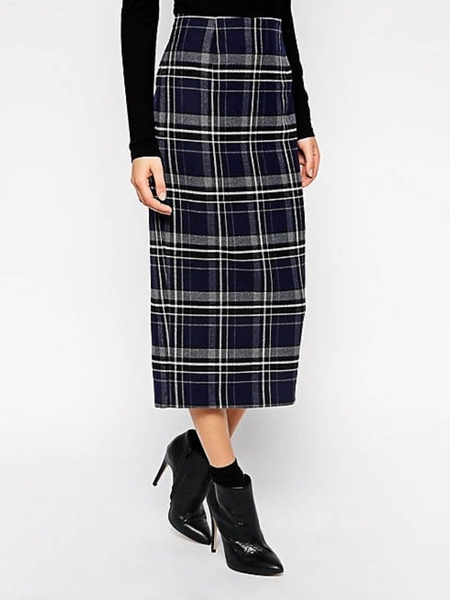 

Fall Simple Work Regular fit Formal Date Zipper fly Non-Stretch Skirts, Grey-blue, Midi Skirts