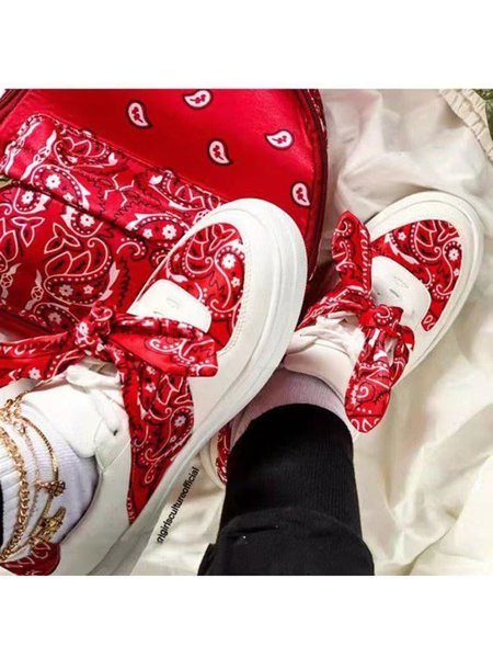 

Personality Silk Scarf Stitching Sneakers, Red, Sneakers