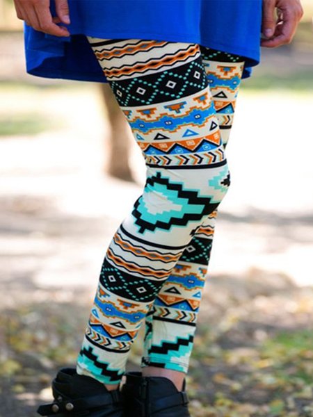 

Vintage Geometric Printed Plus Size Casual Pants, Multicolor, Leggings