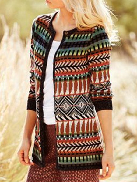

Geometric Vintage Casual Outerwear, Multicolor, Outerwear