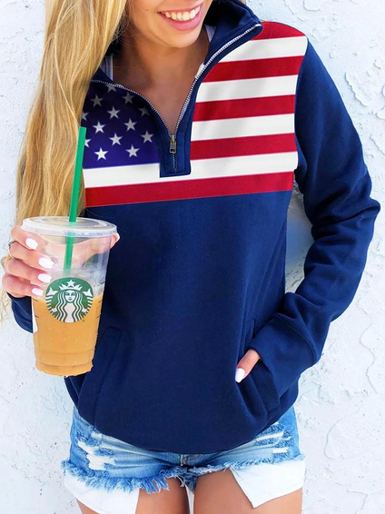 

Star Print V Neck Geometric Shirts & Tops, Blue, Long sleeve tops
