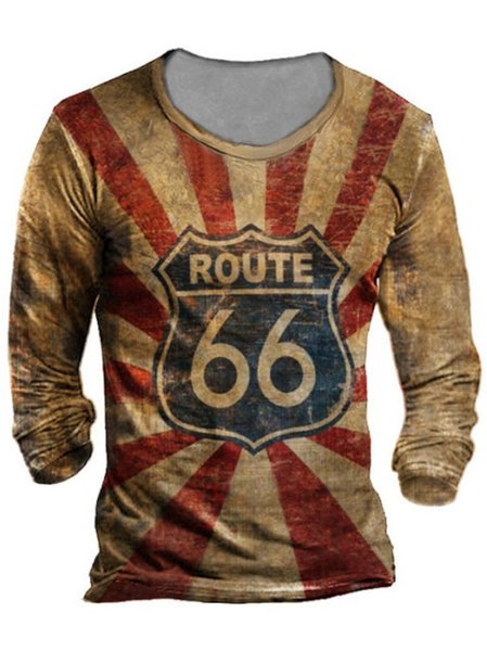 

U.S. Route 66 Print Men's Shirts & Tops, Red, Hoodies&Sweatshirts