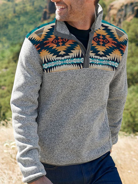 

Tribal Casual Stand Collar Sweatshirt, Light gray, Hoodies&Sweatshirts