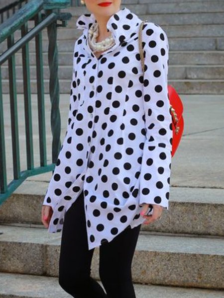 

Polka Dots Long Sleeve Loosen Lady Shirt, Black-white, Blouses and Shirts