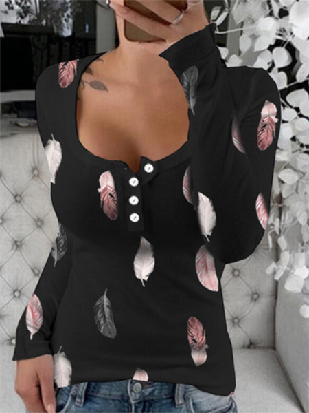 

Printed Long Sleeve Crew Neck Sexy Shirts & Tops, As picture, T-Shirts