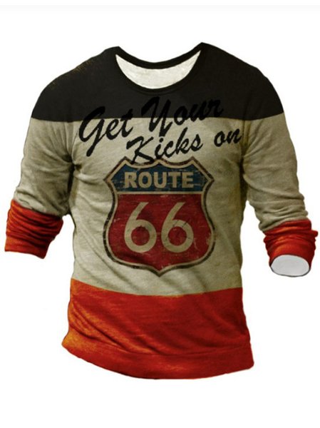 

U.S. Route 66 Print Men's T-shirt, As picture, Long Sleeves