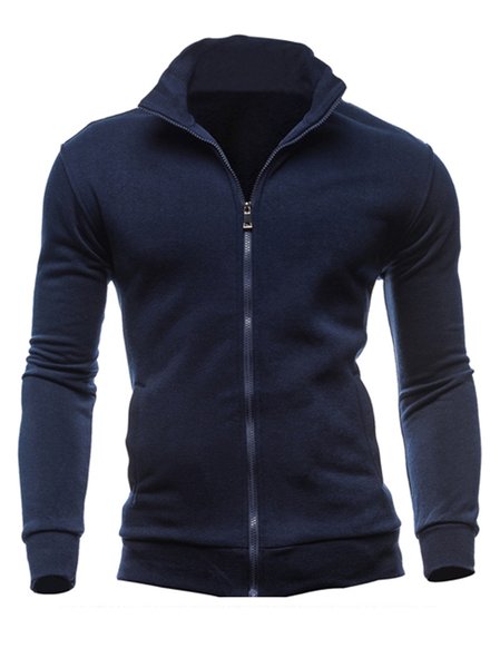 

Sporty Solid Stand Collar Jacket, Navyblue, Jackets & Coats