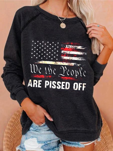 

Casual Long Sleeve Round Neck Plus Size Printed Tops Sweatshirts, Deep gray, Hoodies & Sweatshirts