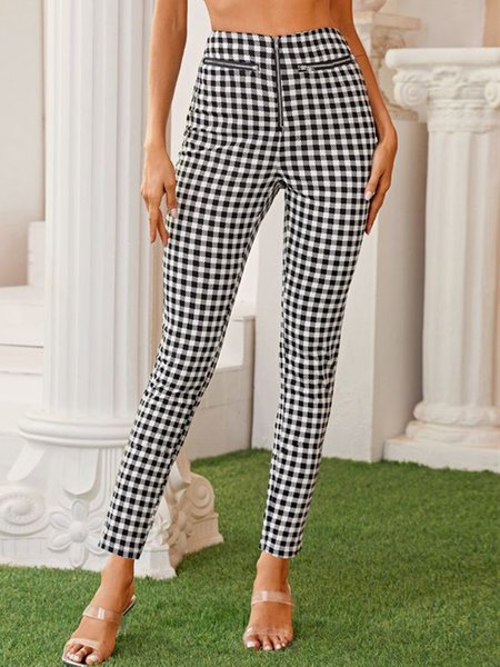

Plain Casual Pants, White, leggings