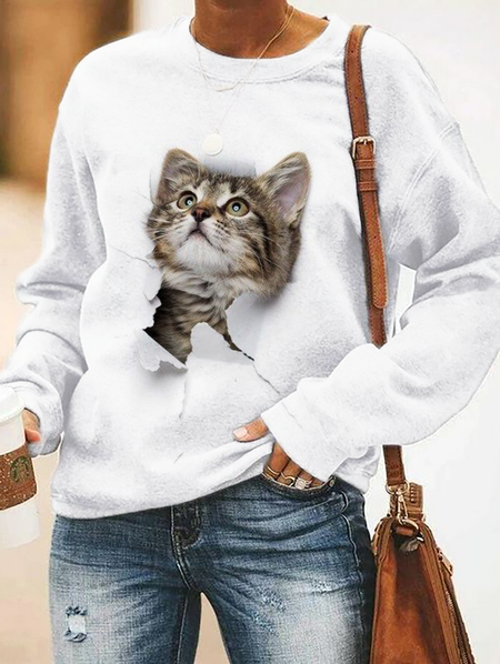

Gatto Grafico Girocollo Casuale Felpa, Bianco, Hoodies & Sweatshirts