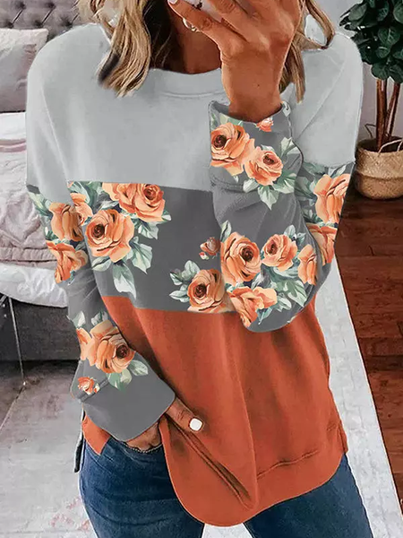 

Crew Neck Color Block Long Sleeve Casual Sweatshirt, As picture, Hoodies & Sweatshirts