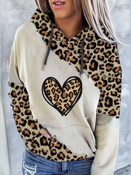 

Casual Leopard Hooded Long Sleeve Sweatshirt, Khaki, Hoodies & Sweatshirts