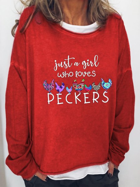

Just A Girl Who Loves Peckers Chicken Lover Casual Sweatshirt, Red, Hoodies&Sweatshirts
