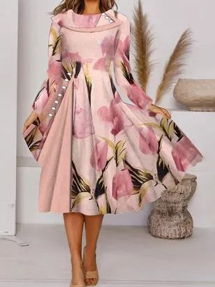 

Regolare In forma Casuale Floreale Abito, Come immagine, Midi Dresses