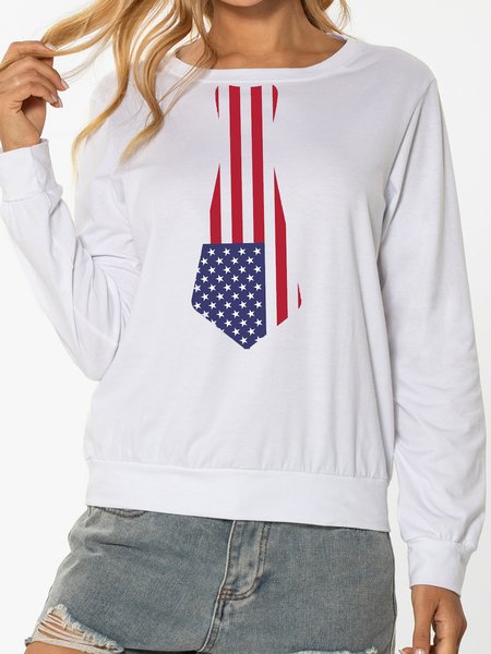 

Unocis American Flag Fun Print Round Neck Long Sleeve Sweatshirt, White, Sweatshirts
