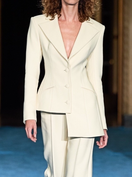 

Fall Plain Lapel Long sleeve Work Formal Non-Stretch Mid-weight Outerwear, White, Blazers