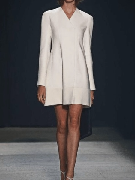 

Fall Elegant Regular Slightly stretchy Fit A-line Mid-weight Dresses, White, Mini Dresses