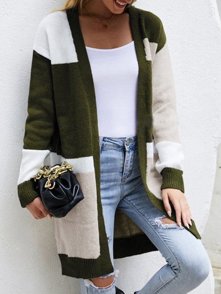 

Casual Color Block Long Sleeve Outerwear, Green, Cardigans