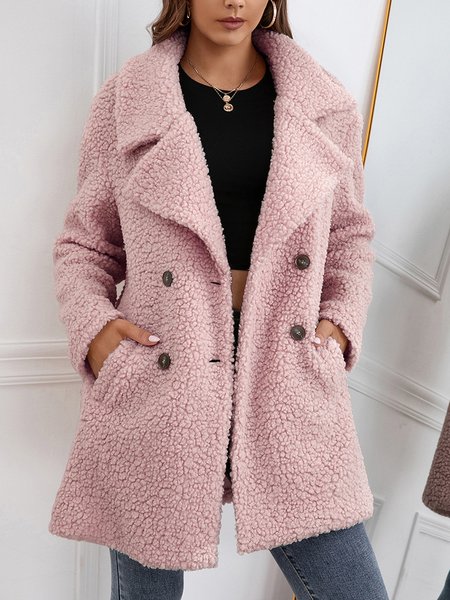 

Lambs Wool Double-breasted Casual Outerwear, Pink, Coats