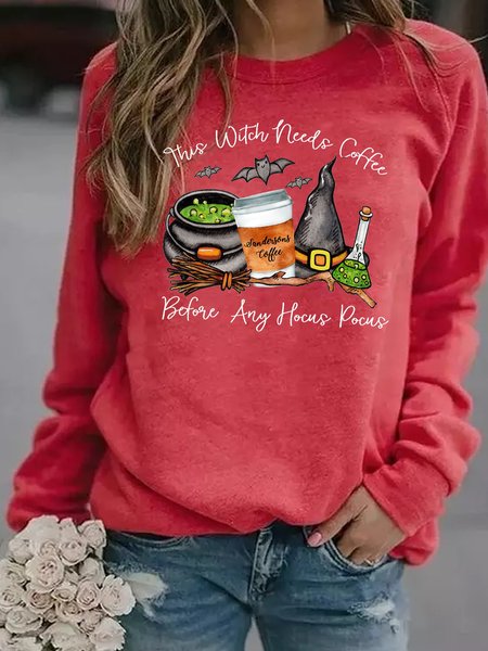 

Funny Halloween Women‘s Casual Crew Neck Sweatshirt, Red, Hoodies&Sweatshirts