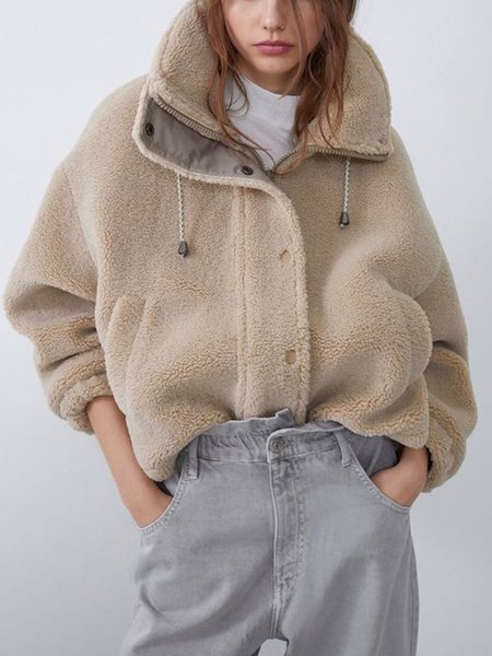 

Long Sleeve Crop Casual Plain Jacket, Light camel, Coats