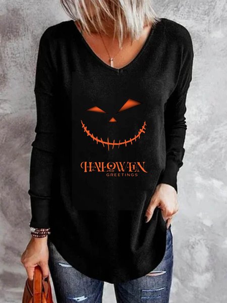 

Off Shoulder Casual Cotton Blends Cartoon Halloween Shirts & Tops, Black, T-Shirts