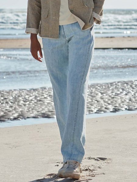 

Denim Plain Loosen Pants, Blue, Pants