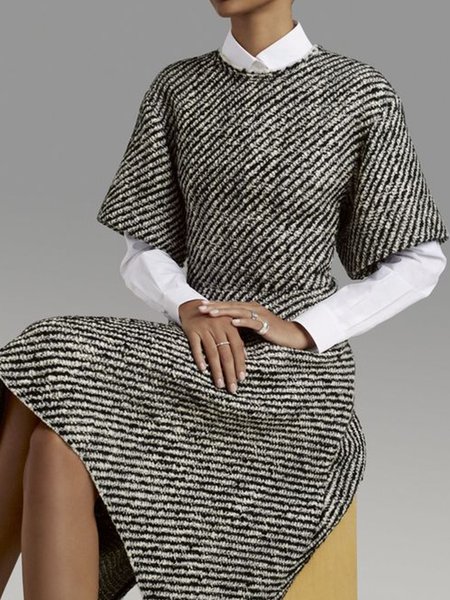 

Vintage Simple Shirt Sleeve Casual Dress, Brown, Midi Dresses
