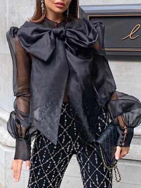 

Lady Long Sleeve Solid Shirt, Black, Blouses and Shirts
