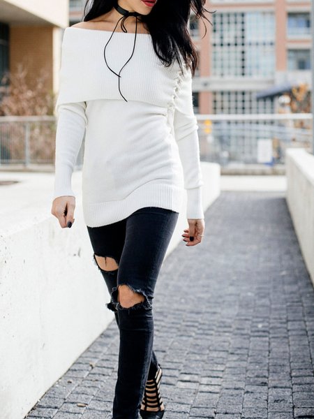 

Sweet Boat Neck Sweater, White, Pullovers