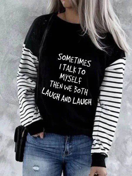 

Letter Striped Printed Loosen Shirts & Tops, Black, Tops