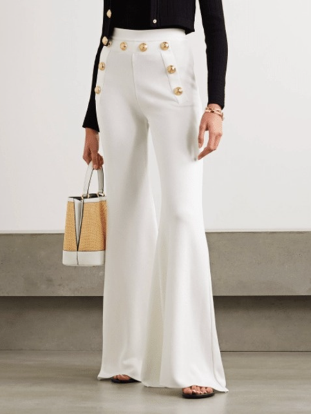 

Fall Solid Slightly stretchy Mid-weight Regular fit Work Formal Date Pants, White, Wide Leg Pants