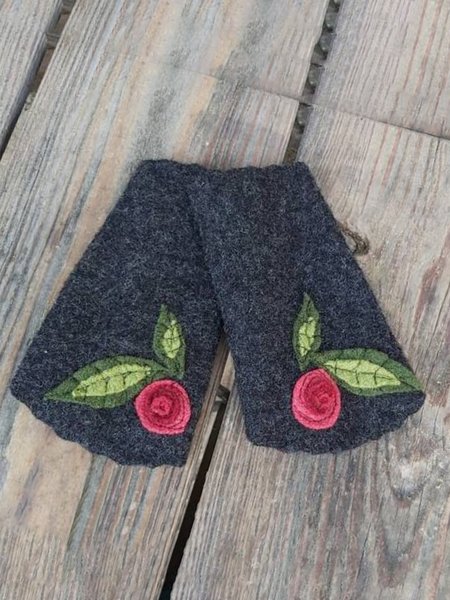 Felt Flowers Warm Gloves, As picture, Scarves&Gloves