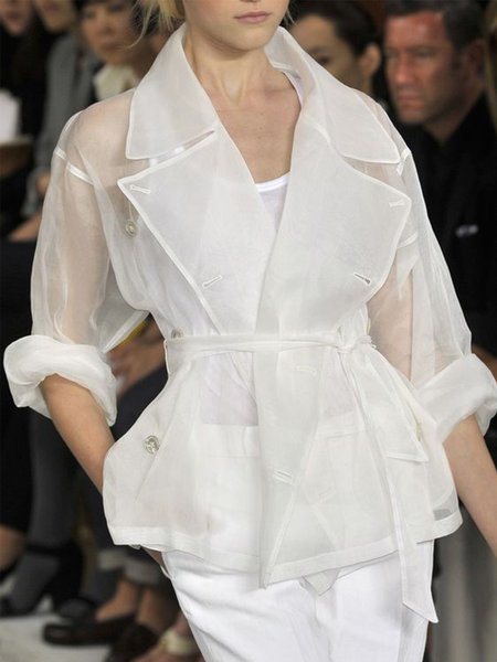 

Elegant Long Sleeve Solid Loosen Outerwear, White, Blazers