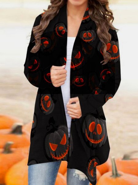 

Casuale Maniche Lunghe taglia grande Stampato Cardigan, Nero, Cardigans