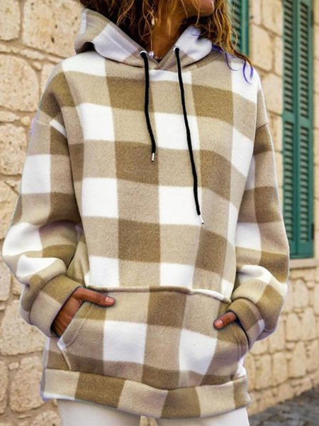

Grid Loosen Casual Hooded Sweatshirt, Khaki, Hoodies & Sweatshirts