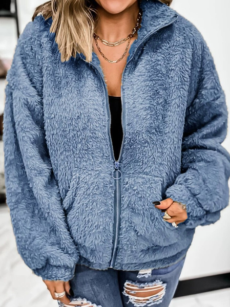 

Imitation Cashmere Solid Outerwear, Blue, Outerwear