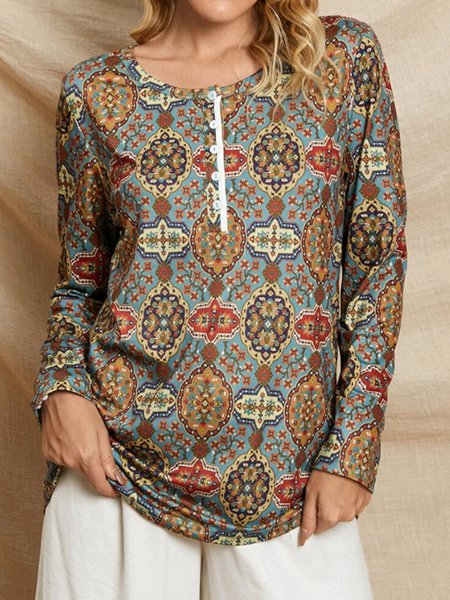 

Vintage Boho Tribal Loosen Shirts & Tops, Multicolor, Tops