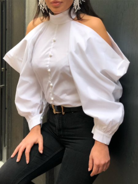 

Lady High Neck Regular Fit Solid Shirt, White, Blouses and Shirts