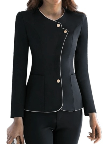 

Fall Regular Fit Crew Neck Work Formal Mid-weight Non-Stretch Outerwear, Black, Blazers