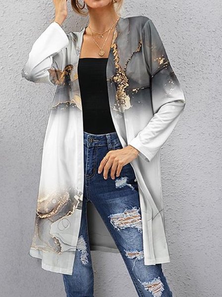 

Casual Abstract Printed Long sleeve Loosen Outerwear, White, Cardigans