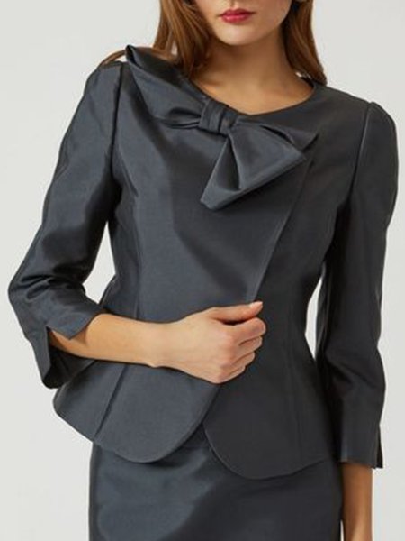 

Vintage Simple Regular Fit Crew Neck Elegant Plain Outerwear, Black, Blazers