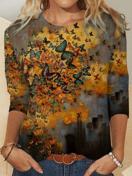 

Butterfly Vintage Casual Sweatshirt, As picture, Hoodies&Sweatshirts