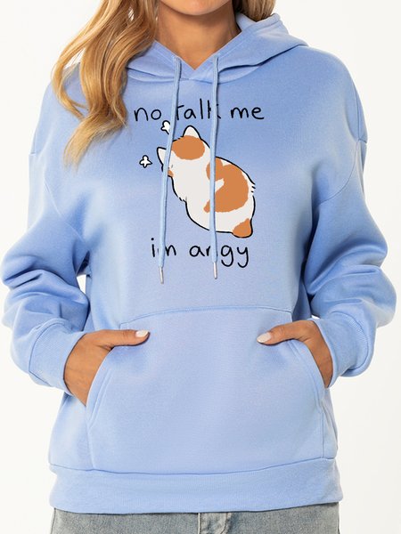 

Unocis Cat Print Long-sleeved Hooded Sweatshirt, Blue, Sweatshirts